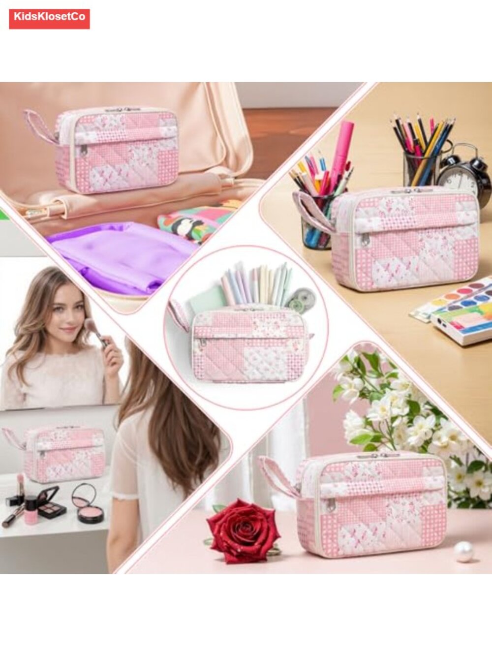 Quilted Pencil Pouch with Compartments Large Cute Aesthetic Organizer - Picture 5 of 5